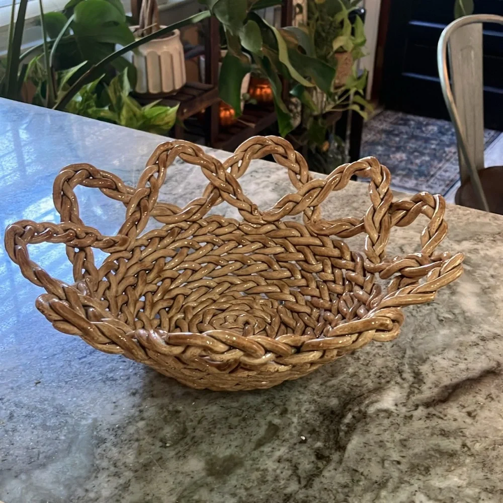 Vintage Bassano Ceramic Woven Bowl Tan